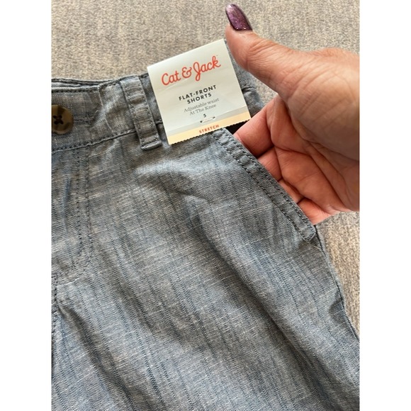 Cat & Jack Boys Flat Front Shorts Size 5 Adjustable‎ Waist Knee Length Blue New - Picture 6 of 9